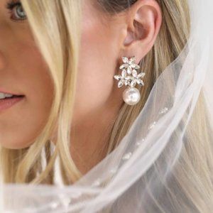 ETTIKA BEST DAY CRYSTAL & PEARL 18K GOLD PLATED EARRINGS